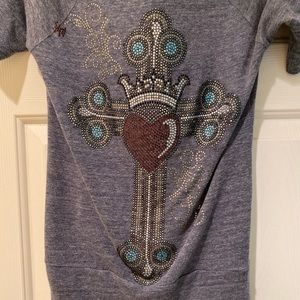 Rawyalty Apparel Size S Blue Top Cross Heart Bling